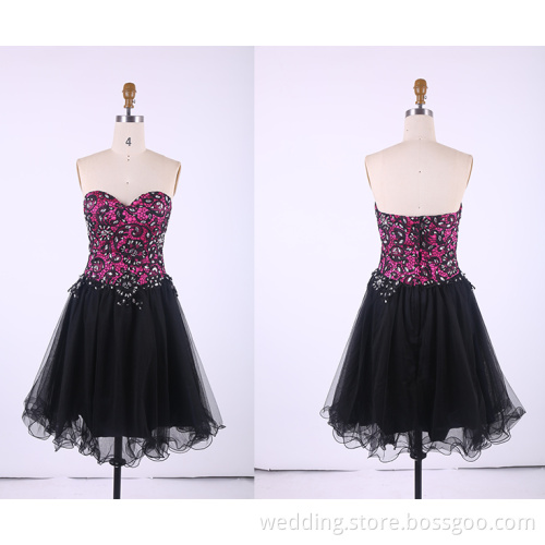 A-line Sweetheart Beading Black Homecoming Dresses 2015 tulle Backless Short Prom Dress